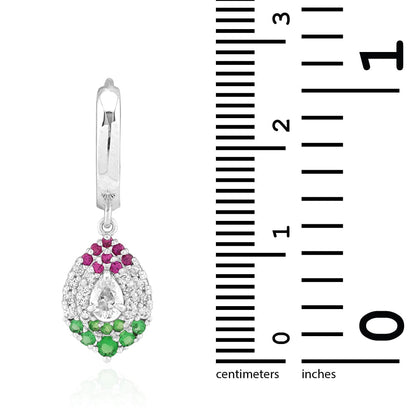 14k Yellow White Gold Multicolor CZ  Huggie Hoop Earrings