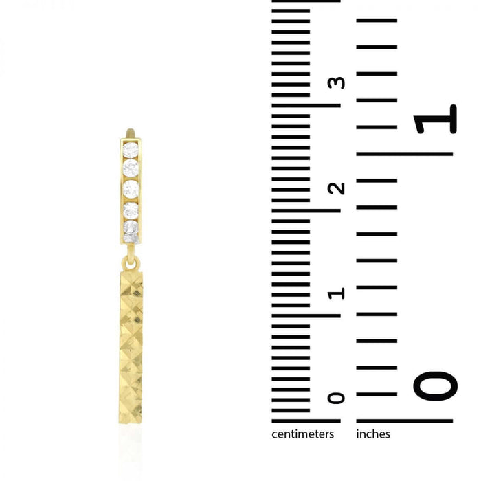 14k Yellow Gold CZ Bar Huggie Hoop Earrings