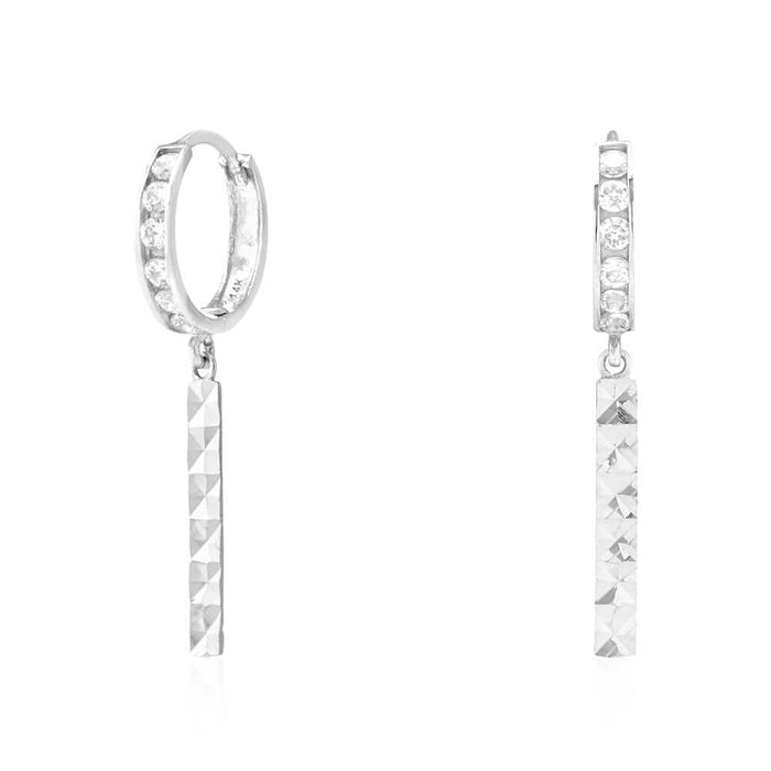 14k Yellow Gold CZ Bar Huggie Hoop Earrings