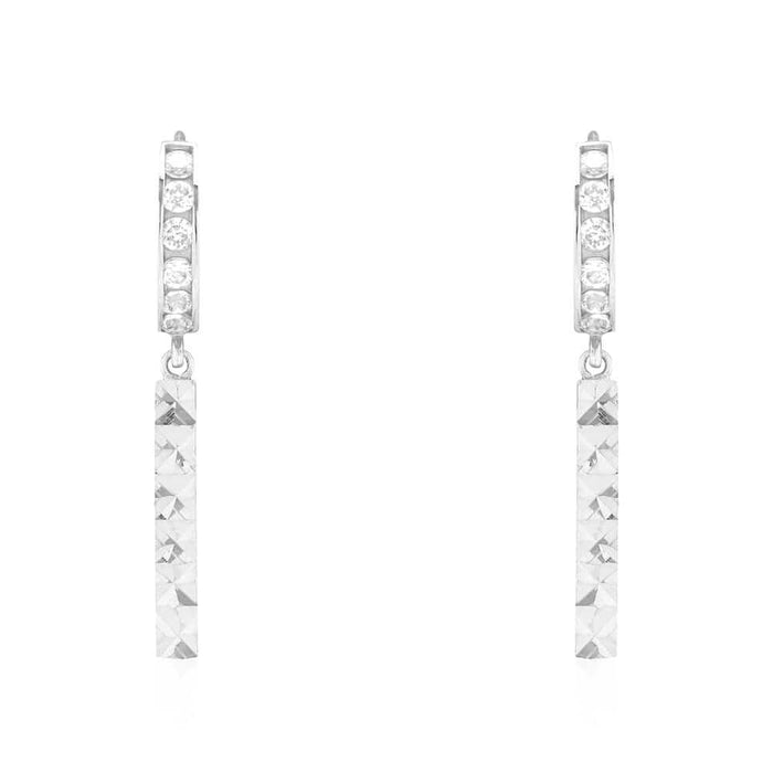 14k Yellow Gold CZ Bar Huggie Hoop Earrings