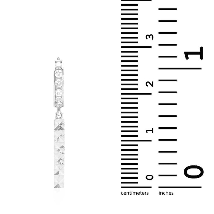 14k Yellow Gold CZ Bar Huggie Hoop Earrings