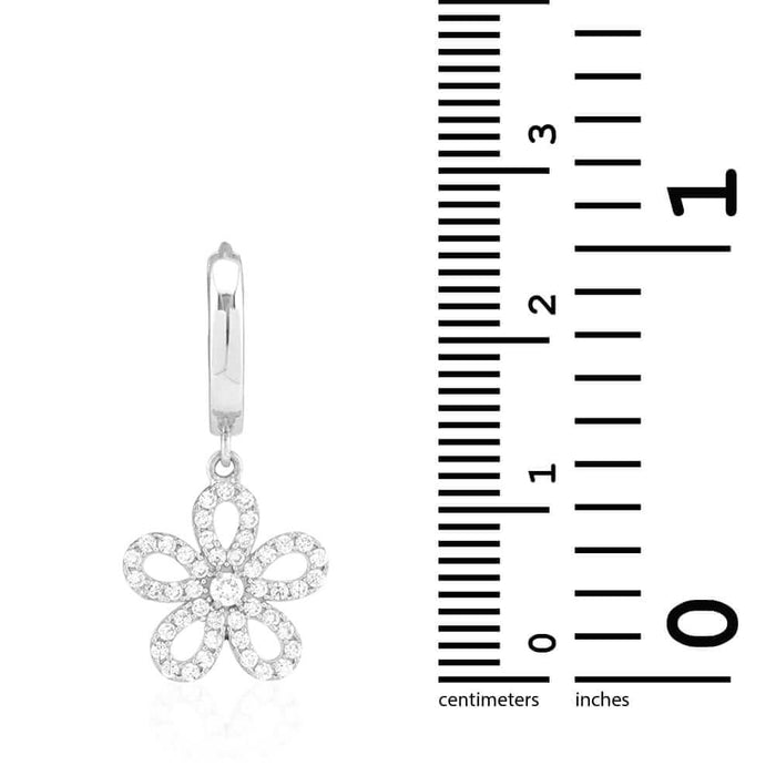 14k Yellow & White Gold CZ Flower Huggie Hoop Earrings