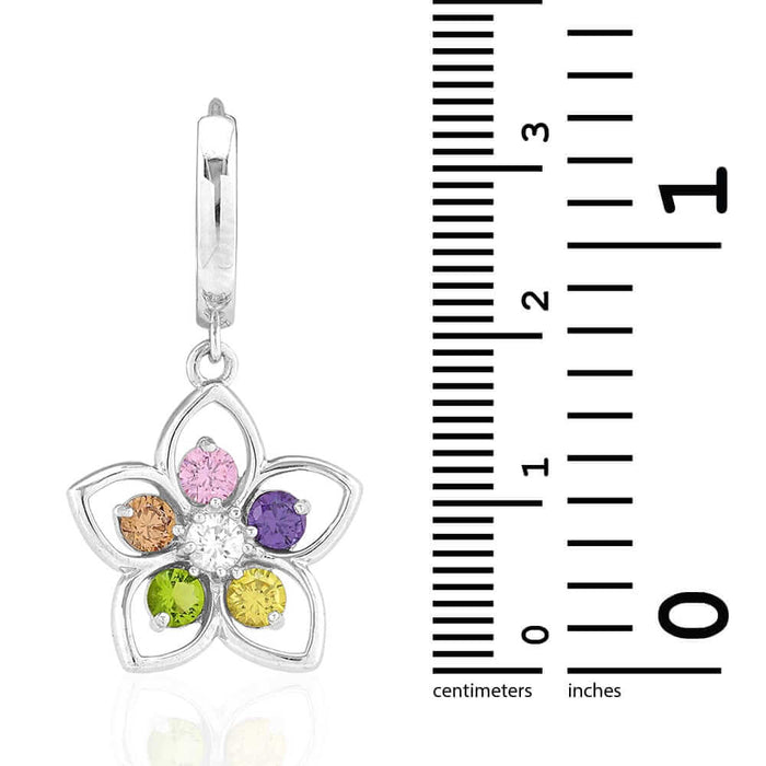 14k Yellow & White Gold Multi-color Gemstone Flower Huggie Hoop Earrings