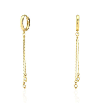 14K White Gold CZ Box Chain Huggie Hoop Earrings