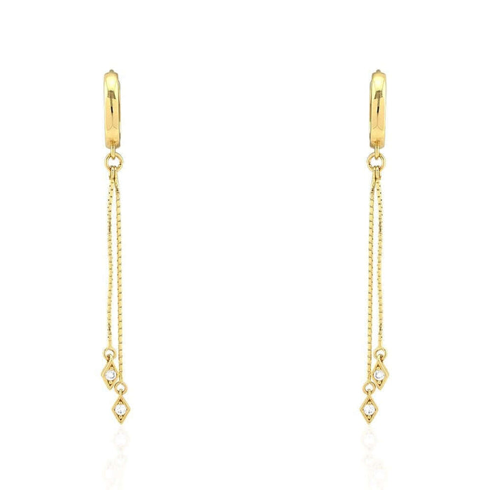 14K White Gold CZ Box Chain Huggie Hoop Earrings