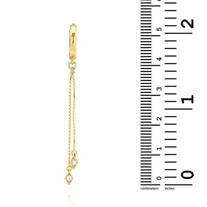 14K White Gold CZ Box Chain Huggie Hoop Earrings