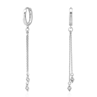 14K White Gold CZ Box Chain Huggie Hoop Earrings