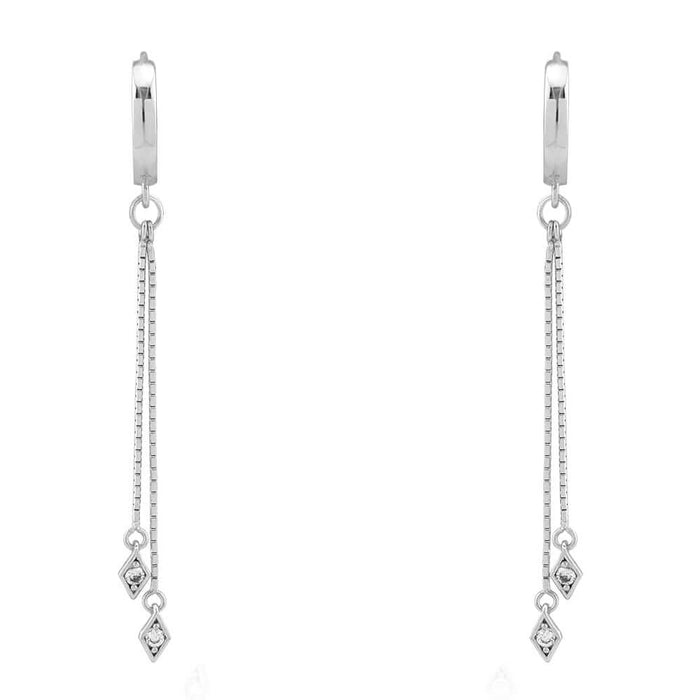 14K White Gold CZ Box Chain Huggie Hoop Earrings