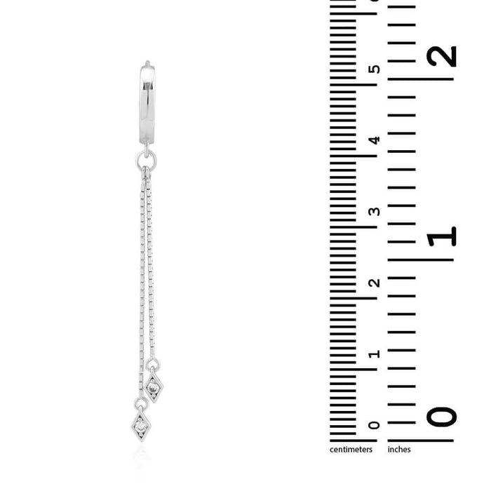 14K White Gold CZ Box Chain Huggie Hoop Earrings