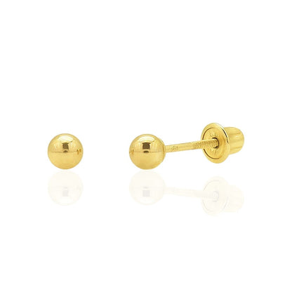 14k Solid Yellow Gold Screw Back Small Round Ball Stud Earrings 3mm