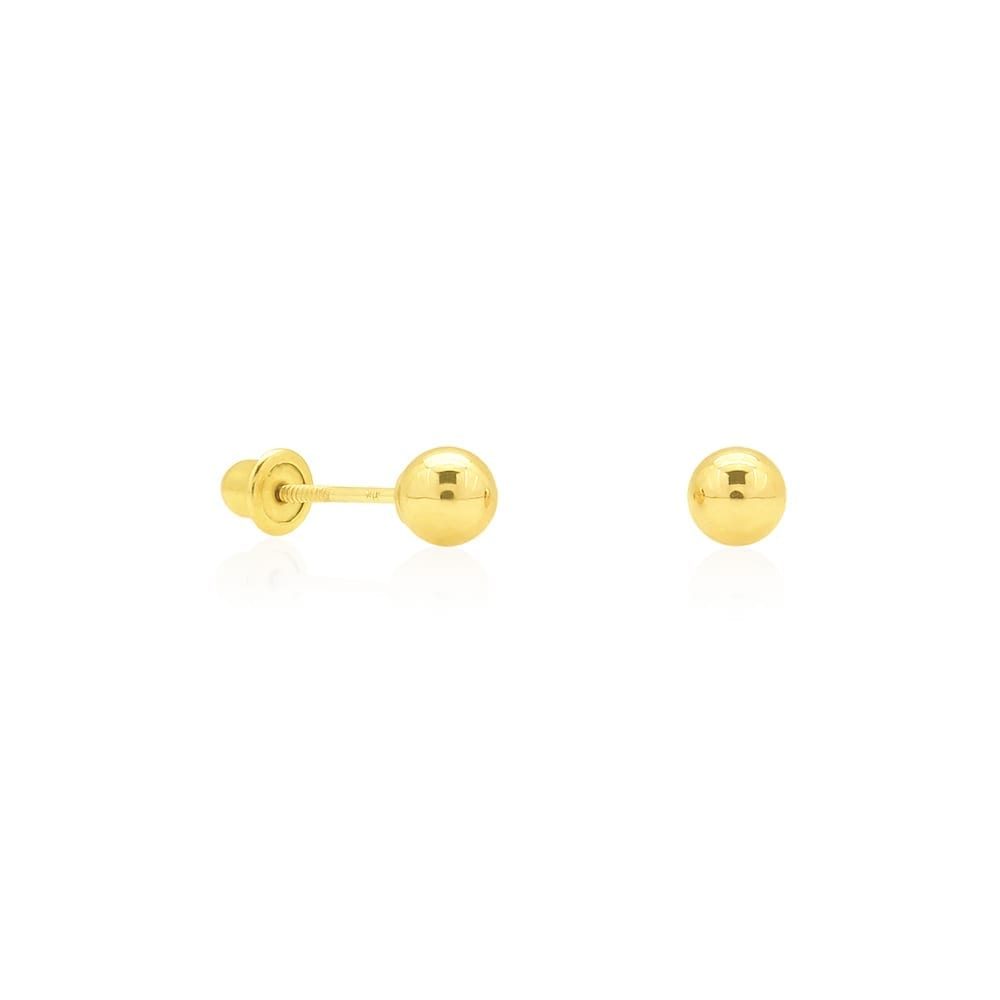 14K Yellow Gold Small Round Ball Stud Screw Back Earrings 4mm