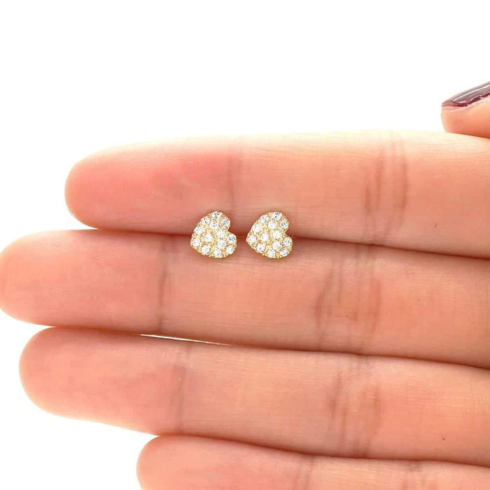 14k Yellow Gold White Gold CZ Heart Screw Back Stud Earrings