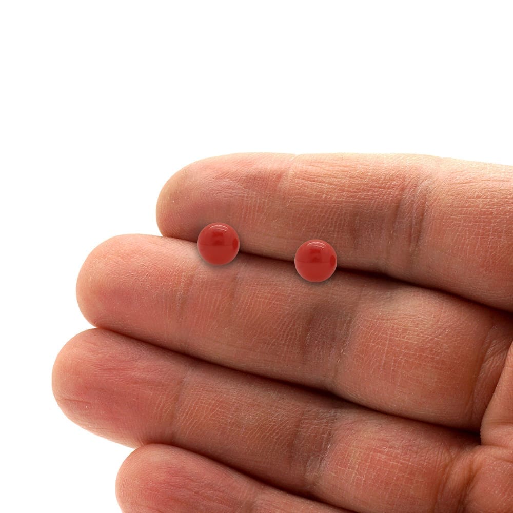 14K Yellow Gold Red Coral Ball Screw Back Stud Earrings 3mm-8mm