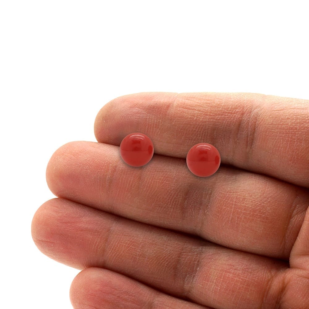 14K Yellow Gold Red Coral Ball Screw Back Stud Earrings 3mm-8mm