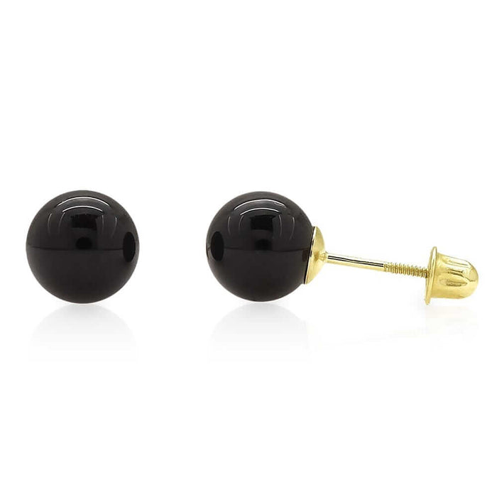 14k Yellow Gold Black Onyx Screw Back Ball Stud Earrings 3mm-8mm