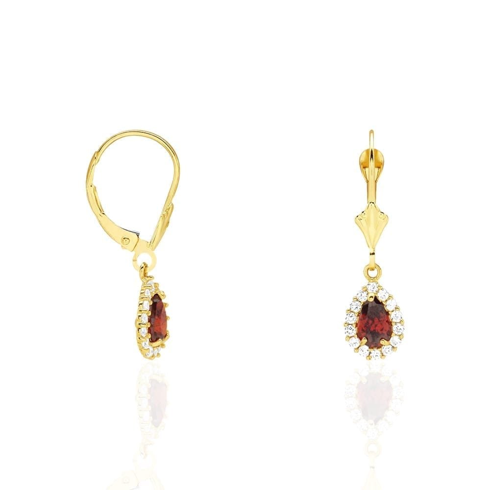14K Gold Simulated Birthstone Halo Teardrop  Leverback Earrings