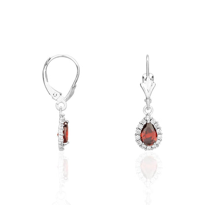 14K Gold Simulated Birthstone Halo Teardrop  Leverback Earrings