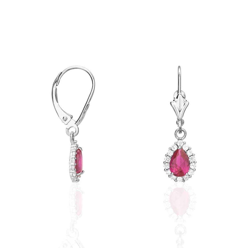 14K Gold Simulated Birthstone Halo Teardrop  Leverback Earrings