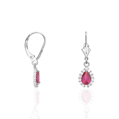 14K Gold Simulated Birthstone Halo Teardrop  Leverback Earrings