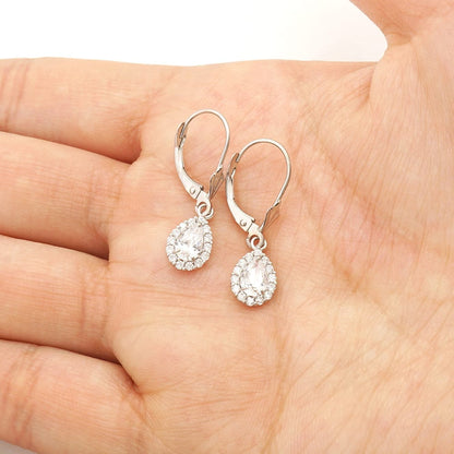 14K Gold Simulated Birthstone Halo Teardrop  Leverback Earrings