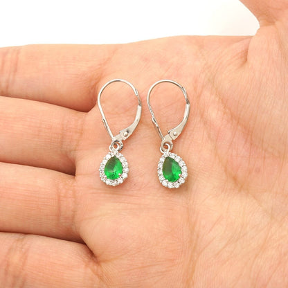 14K Gold Simulated Birthstone Halo Teardrop  Leverback Earrings