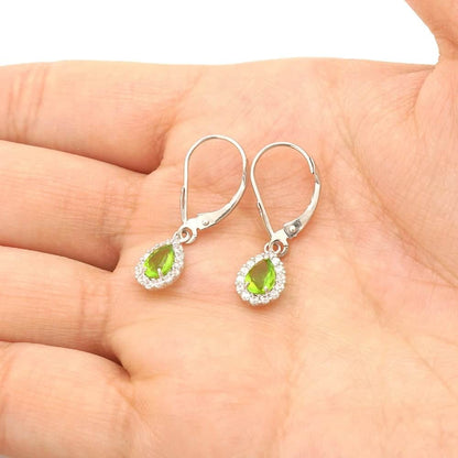 14K Gold Simulated Birthstone Halo Teardrop  Leverback Earrings