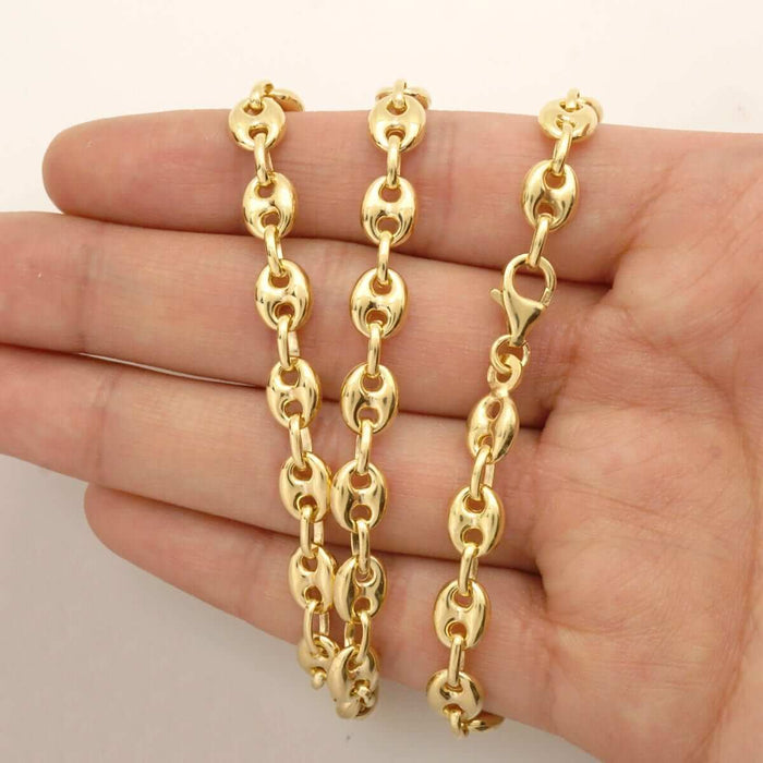 14K Yellow Gold 7mm Fancy Puffed Anchor Mariner Chain (Hollow) 18"-36"