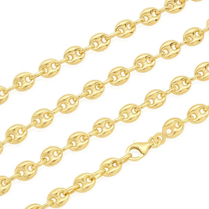 14k Yellow Gold 7mm Fancy Puffed Anchor Mariner Chain Necklace 18"-36"