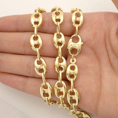 14k Yellow Gold 8.7mm Puffed Anchor Mariner Chain Necklace 22"-36" Lobster Clasp