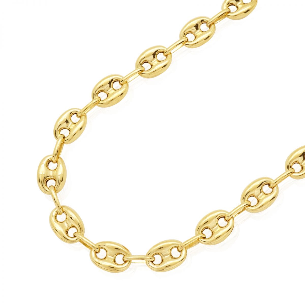 14k Yellow Gold 8.7mm Puffed Anchor Mariner Chain Necklace 22"-36" Lobster Clasp