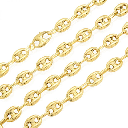 14k Yellow Gold 8.7mm Puffed Anchor Mariner Chain Necklace 22"-36" Lobster Clasp