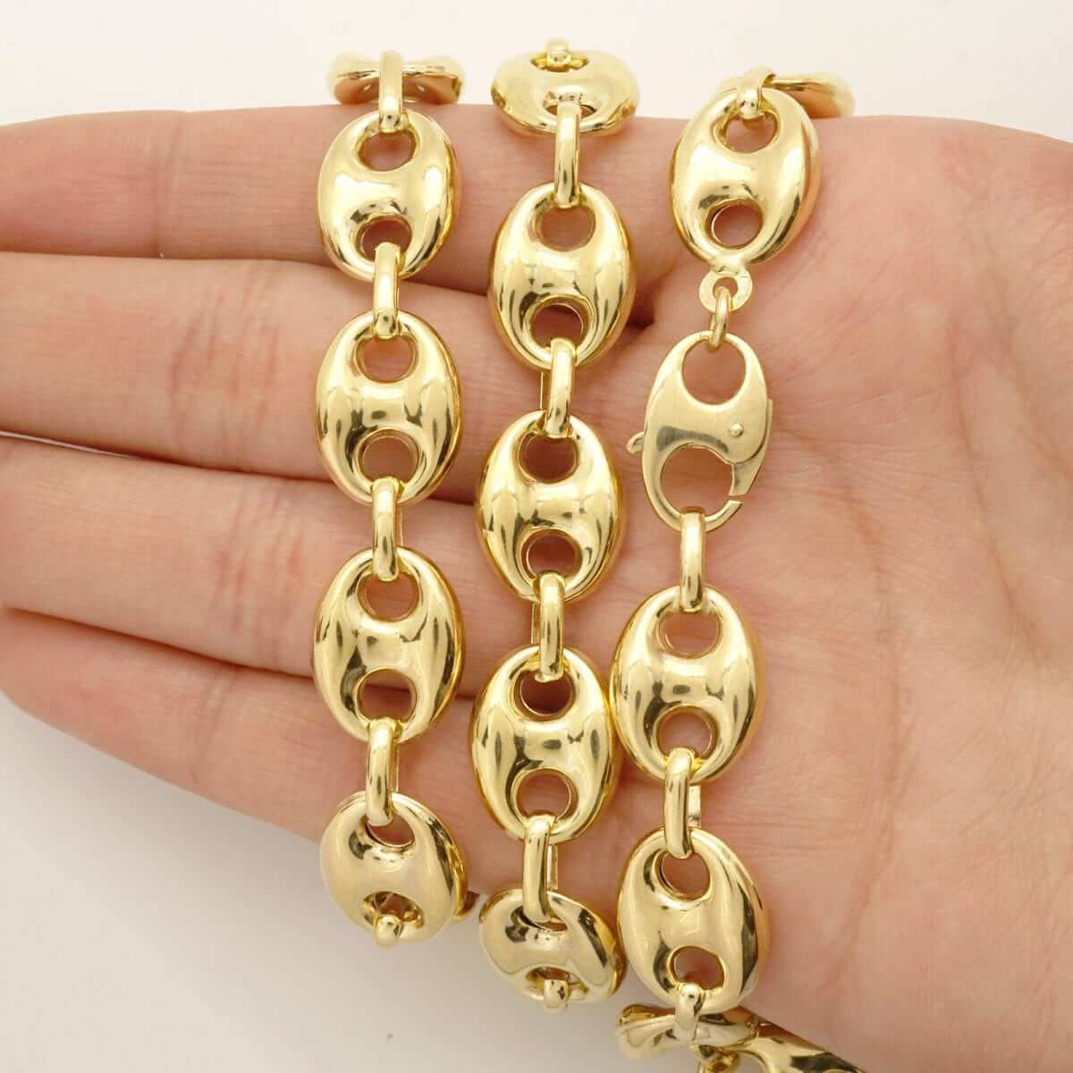 14K Yellow Gold 11.2mm Fancy Puffed Anchor Mariner Chain (Hollow) 22"-30"