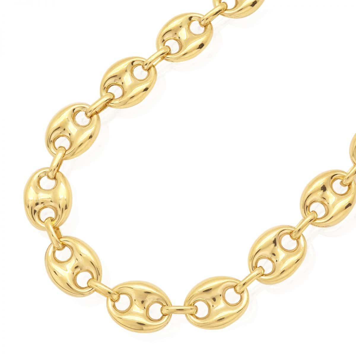 14K Real Gold 11.2mm Fancy Puffed Anchor Mariner Chain 22", 24", 26", 28", 30"