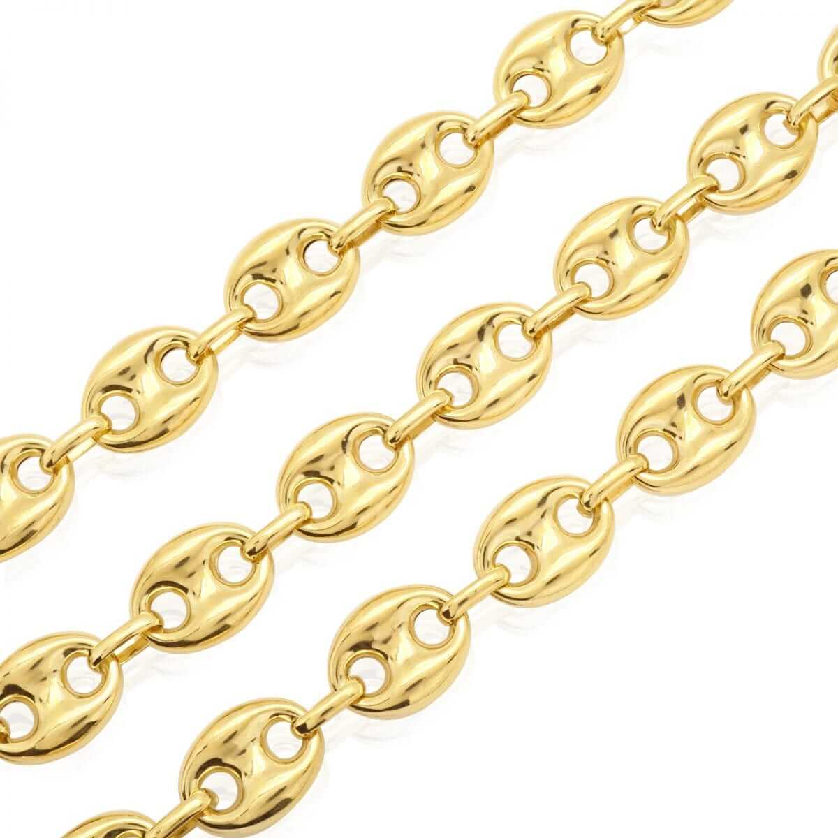 14K Yellow Gold 11.2mm Fancy Puffed Anchor Mariner Chain (Hollow) 22"-30"