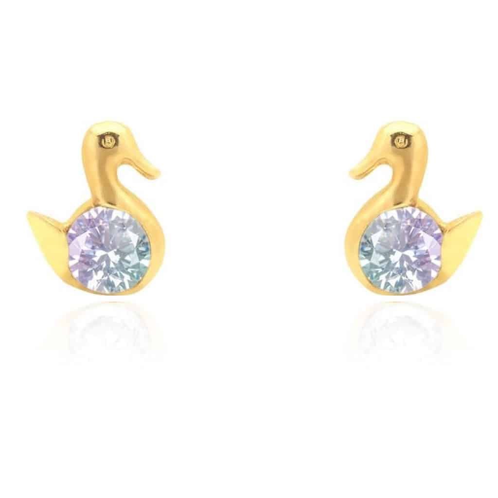 14K Yellow Gold Round Cut Simulated Birthstone Duck Baby Screwback Stud Earrings