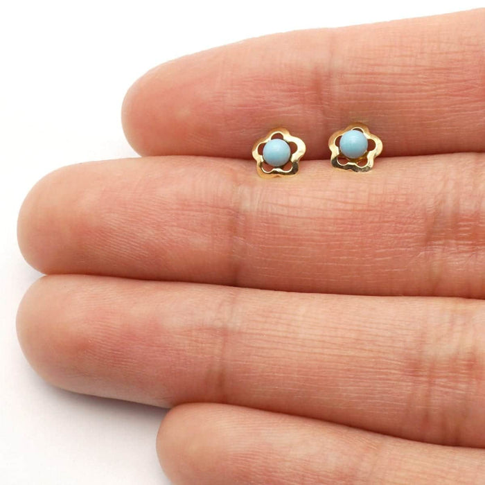 14k Yellow Gold Flower Screw Back Stud Kid Earrings