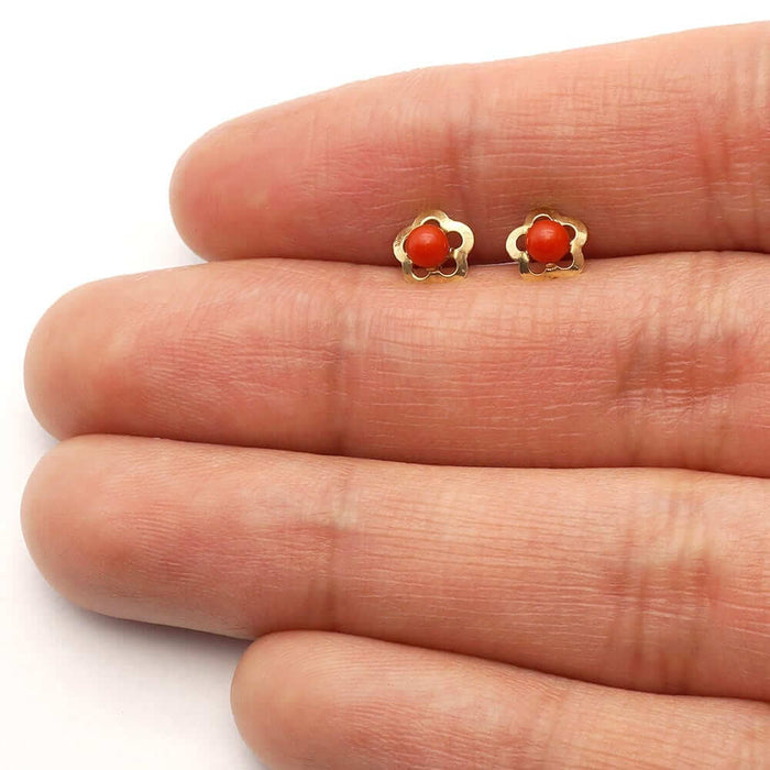 14k Yellow Gold Flower Screw Back Stud Kid Earrings