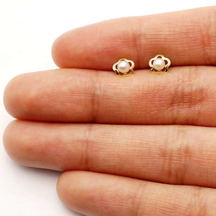 14k Yellow Gold Flower Screw Back Stud Kid Earrings