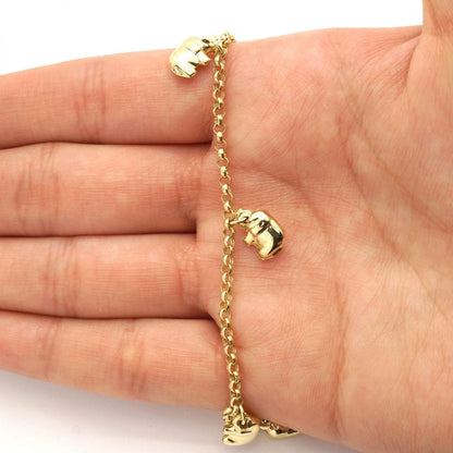 10K Yellow Gold Elephant Rolo Spring Ring Clasp Anklet Ankle Bracelet 10"
