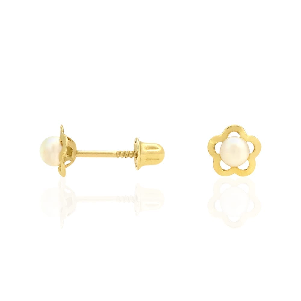 14k Yellow Gold Flower Screw Back Stud Kid Earrings