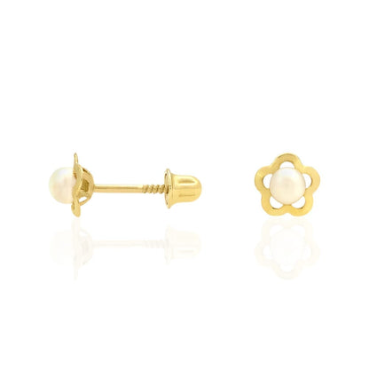 14k Yellow Gold Flower Screw Back Stud Kid Earrings