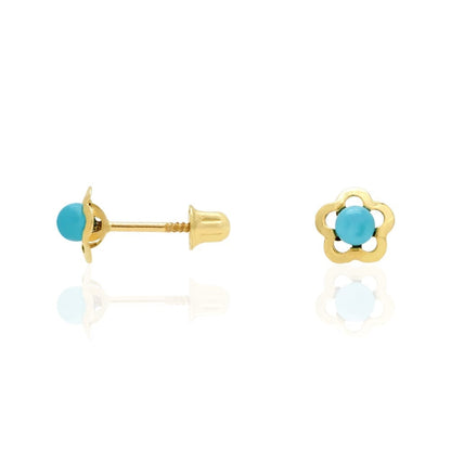 14k Yellow Gold Flower Screw Back Stud Kid Earrings