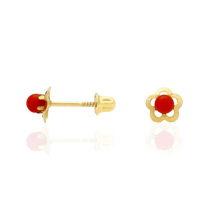 14k Yellow Gold Flower Screw Back Stud Kid Earrings