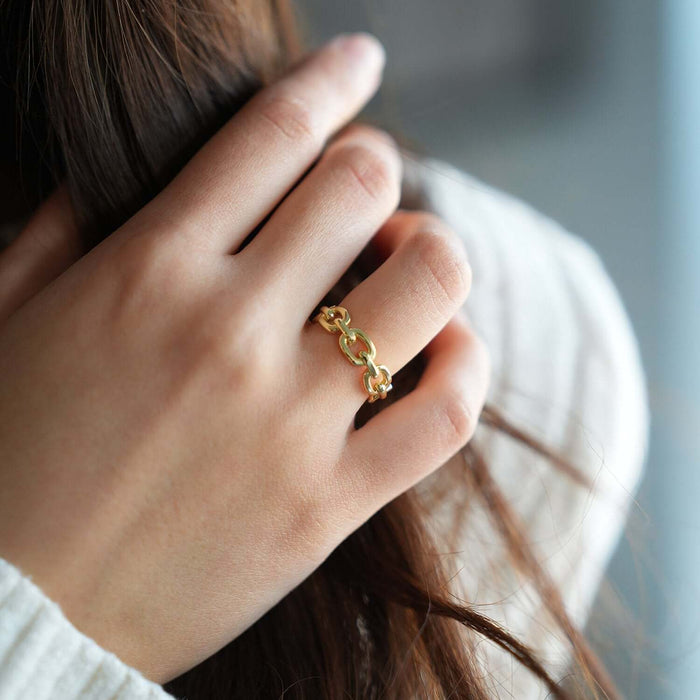 18K Yellow Gold Over Sterling Silver Chain Link Band Ring - WJD Exclusives