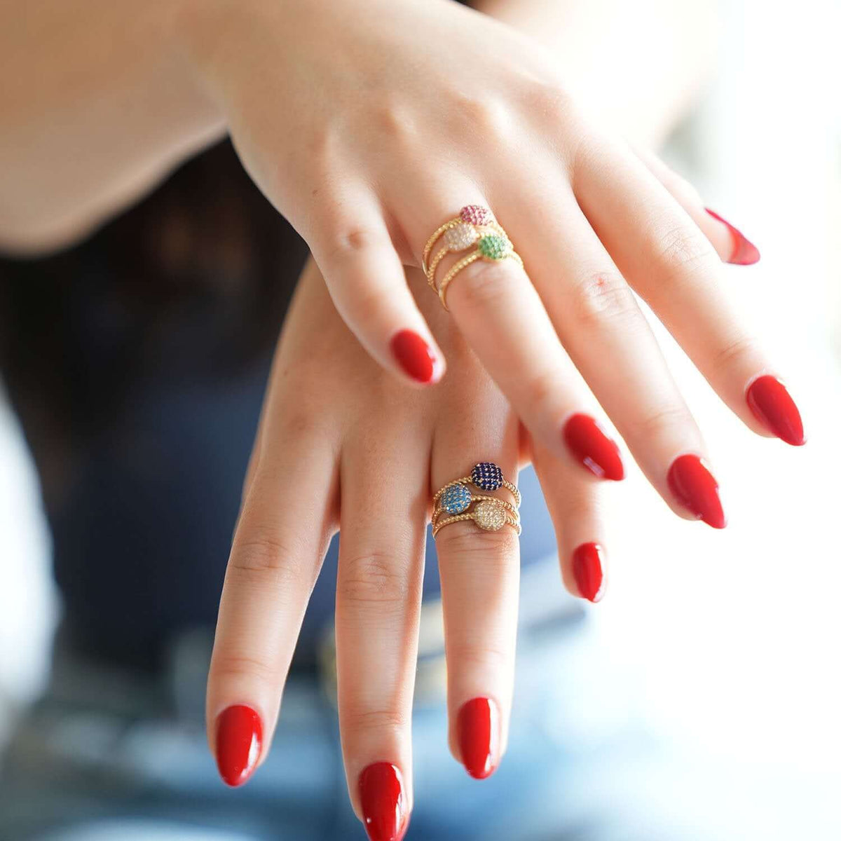 0.35CTW CZ 14K Yellow Gold Multiple Colors Cocktail Ring - WJD Exclusives