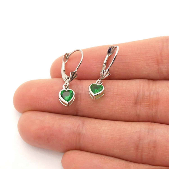 14K White Gold Bezel Heart Birthstone Leverback Dangle Earrings 5mm