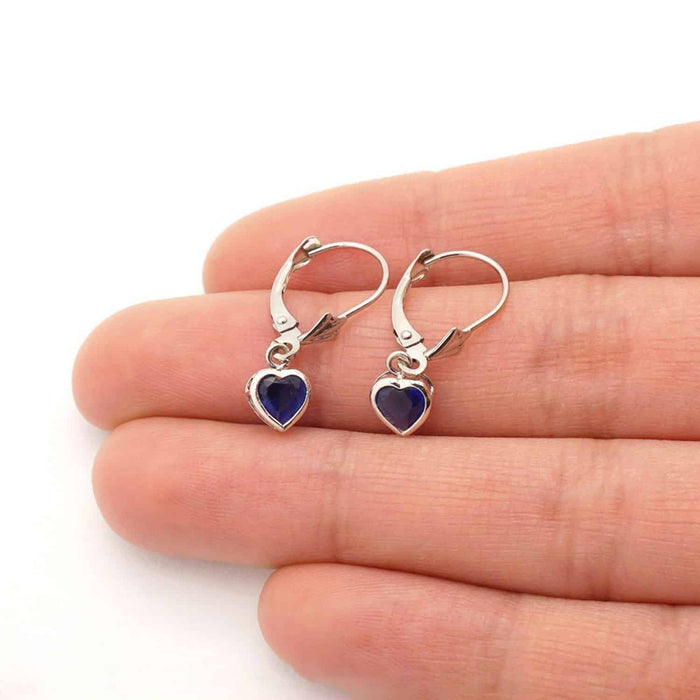 14K White Gold Bezel Heart Birthstone Leverback Dangle Earrings 5mm