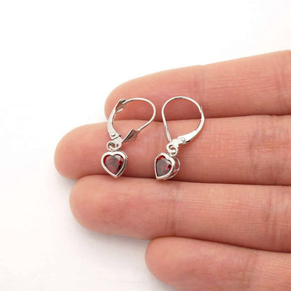 14K White Gold Bezel Heart Simulated Birthstone Leverback Dangle Earrings 5mm