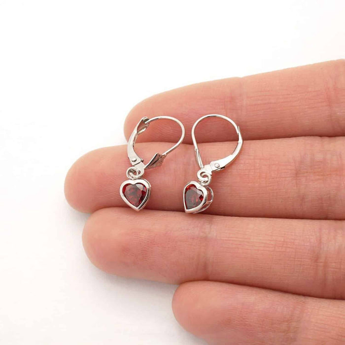 14K White Gold Bezel Heart Birthstone Leverback Dangle Earrings 5mm