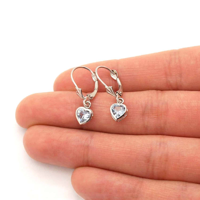 14K White Gold Bezel Heart Birthstone Leverback Dangle Earrings 5mm